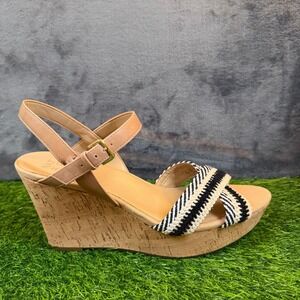 Naturalizer‎ Zia Wedge Sandals Womens 11 Medium Tan Black Striped Cork Platform